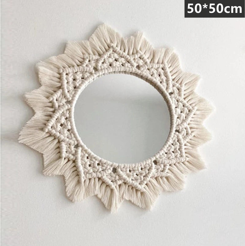miroir rond en macramé style bohème pour décoration murale - vue 13 sur 19