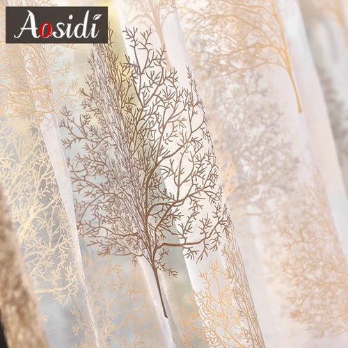 Voilage moderne motif feuilles pour salon chambre - vue 6 sur 7