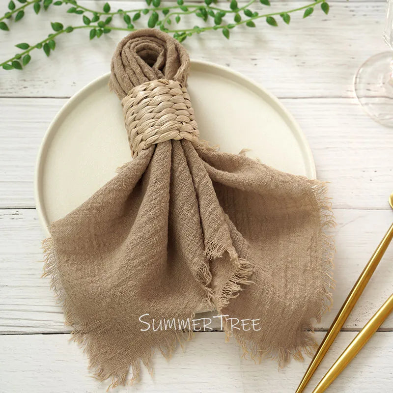 Serviette de table gaze de coton rustique réutilisable vintage - vue 3 sur 7