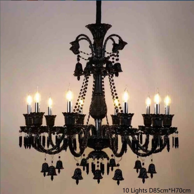 lustre en cristal noir européen avec lampe à bougie à led - vue 11 sur 16