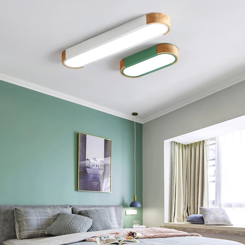 SANDYHA plafonniers nordique Led bois fer acrylique Rectangle piste lampe pour salon chambre décor intérieur luminaires
