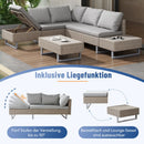 Poly Rattan Garden Lounge Set – 4-5 Seater Corner Sofa with Table & Cushions, Removable Washable Covers, Khaki