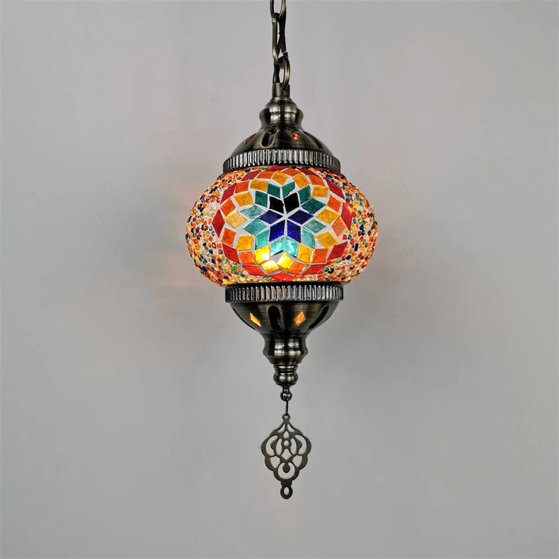 suspension en verre teinté style méditerranéen éclairage bohème romantique - vue 5 sur 16