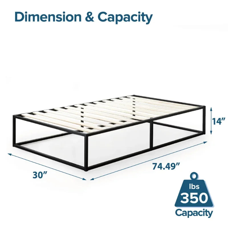 Joseph 14" Metal Platform Bed Frame, Narrow Twin bedframe bedroom furniture - vue 3 sur 6