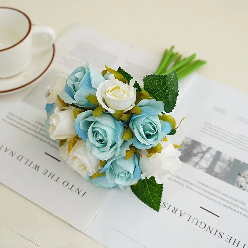 bouquet de roses artificielles en soie décoration florale pour table - vue 10 sur 15