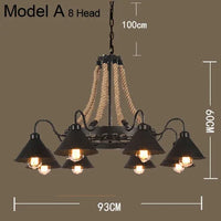 Vintage hemp rope and iron pendant light industrial style