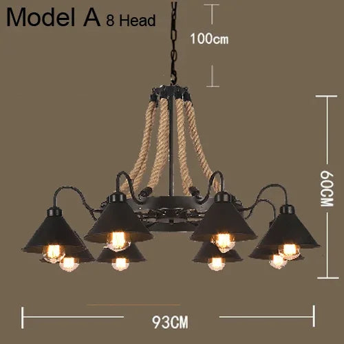Vintage hemp rope and iron pendant light industrial style