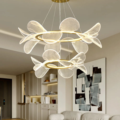 lustre en acrylique avec anneau doré à intensité variable  livraison directe
