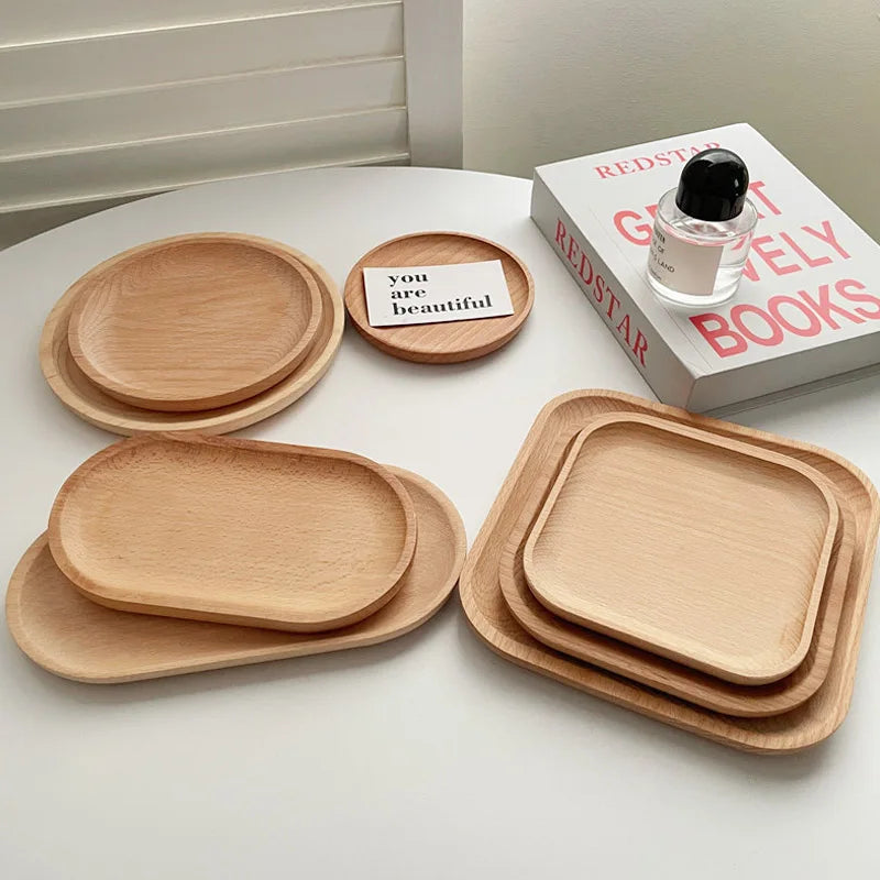 Wood Beech Plate Fruit Plate Oval Pallet trays decorative Candy Rectangular Dessert Dinner Tableware Tray, Kitchen Accessories - vue 4 sur 16
