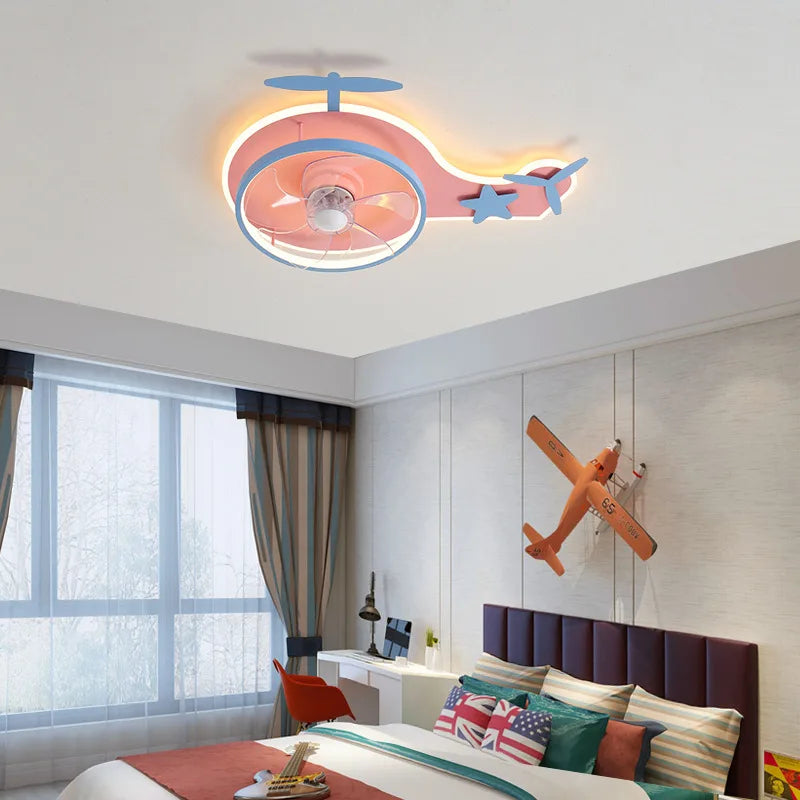 plafonnier led nordique ventilateur avion enfant réglable et télécommande - vue 5 sur 8