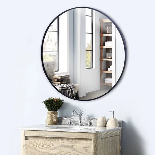 Minimalist circular metal mirror for decoration and makeup