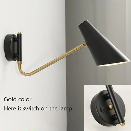 Applique murale réglable interrupteur vintage led flexible noir/or - vue 10 sur 10