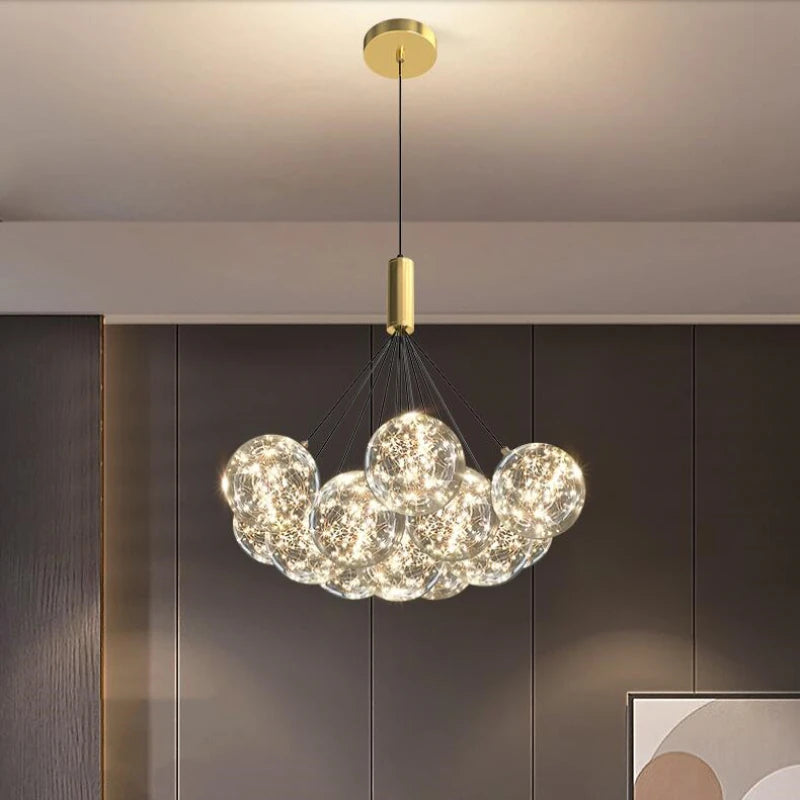 lustre boule à bulles en verre éclairage étoilé romantique - vue 6 sur 11