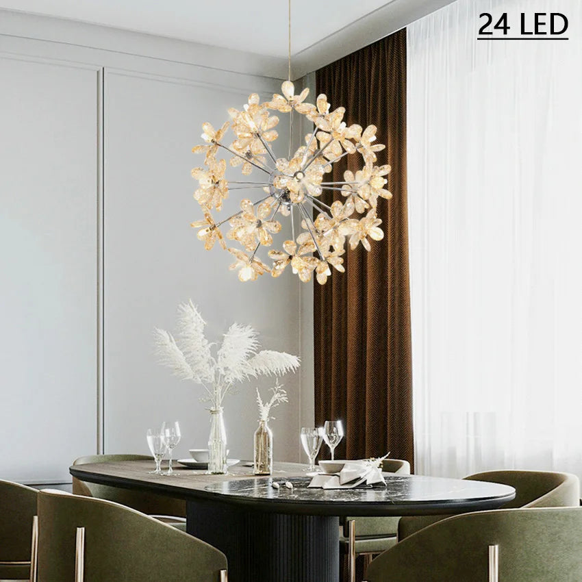 lustre moderne led en cristal pissenlit boule ronde sandyha - vue 4 sur 9