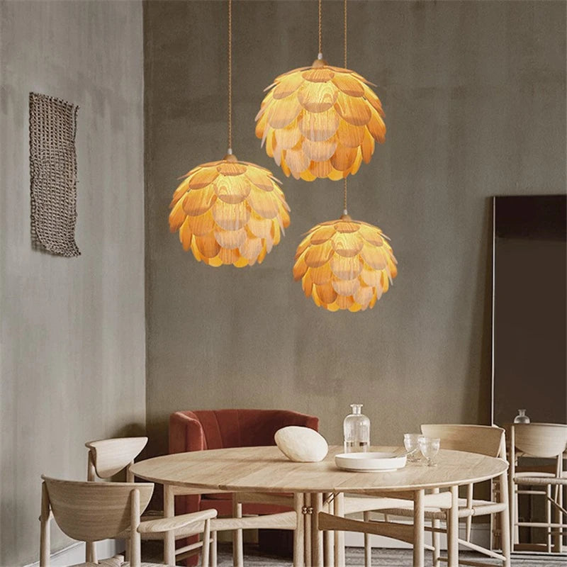 lustre créatif en bambou forme fruits de pin éclairage nordique led