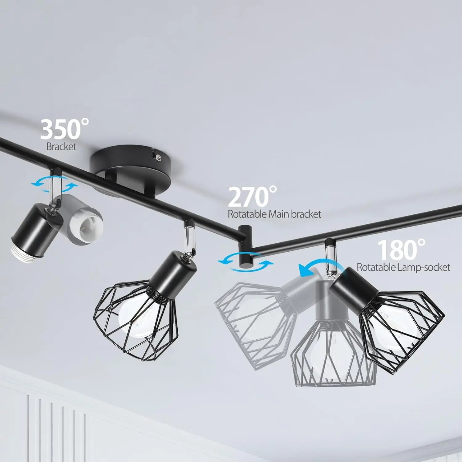 LED E14 ceiling light rotating 350 °, spotlight wall light, suitable for kitchen, living room, bedroom LED wall lights - vue 3 sur 7
