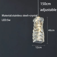 suspension led en cristal clair avec cordon métal chromé réglable