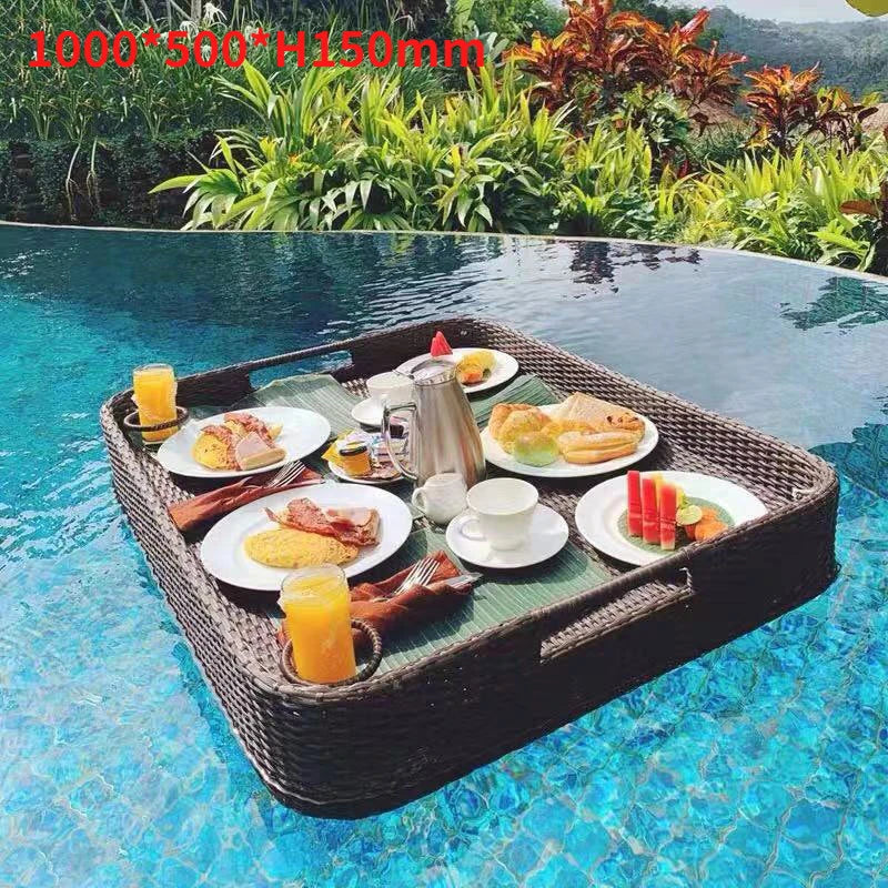 plateau en rotin nordique pour fruits et boissons de piscine - vue 8 sur 22