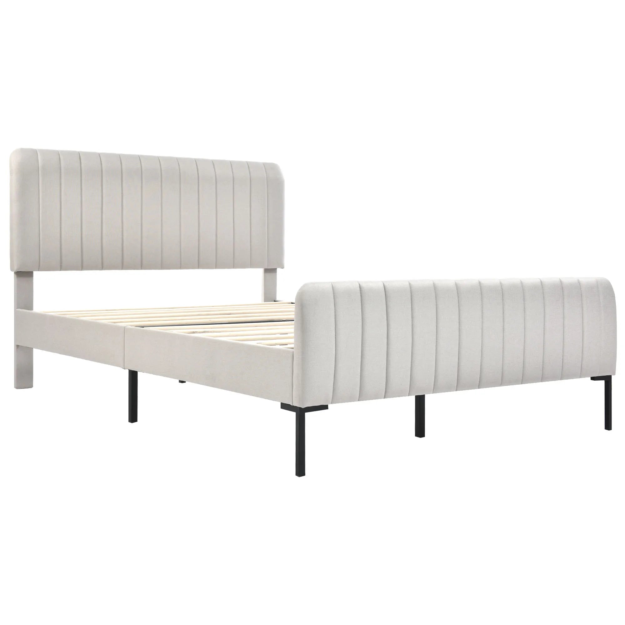Cushion bed double bed 140x200 cm, bed frame with slatted frame and adjustable headboard, upholstered bed in gray-beige, bed - vue 3 sur 6
