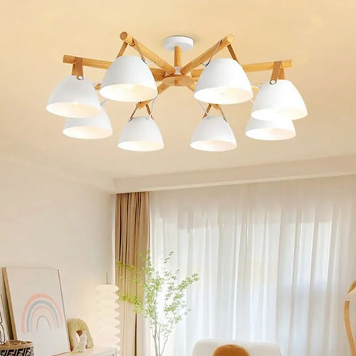 Plafonnier LED en bois avec ceinture en cuir - vue 3 sur 12