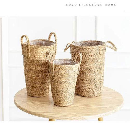 Grass Woven Flower Basket Planter, Plants Weaving Basket, Vase for Home Decor, Seagrass Flowerpot, Bride Dried Flowers Wine - vue 7 sur 8