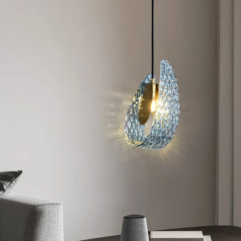 suspension moderne en verre avec motif floral - vue 5 sur 8