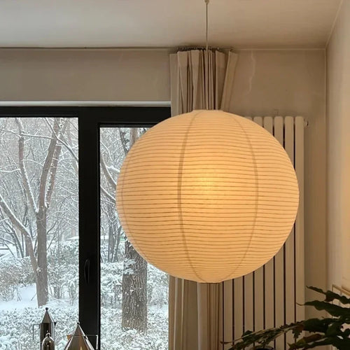 Washi Paper Pendant Lights Round Suspension Chandelier Hanging Lamp for Living Room Bedroom - vue 3 sur 11