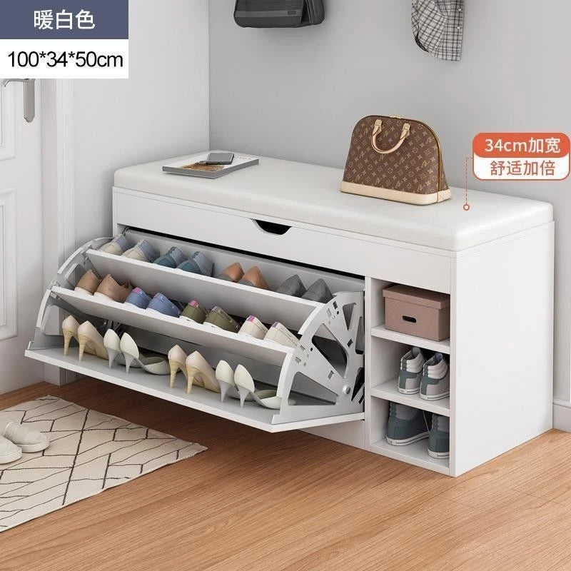 Home Shoe Cabinet with Bench, Anti-Dust Shoe Storage Bench, Multi-Layer Wooden Organizer with Cushion and Stable Structure - vue 11 sur 13