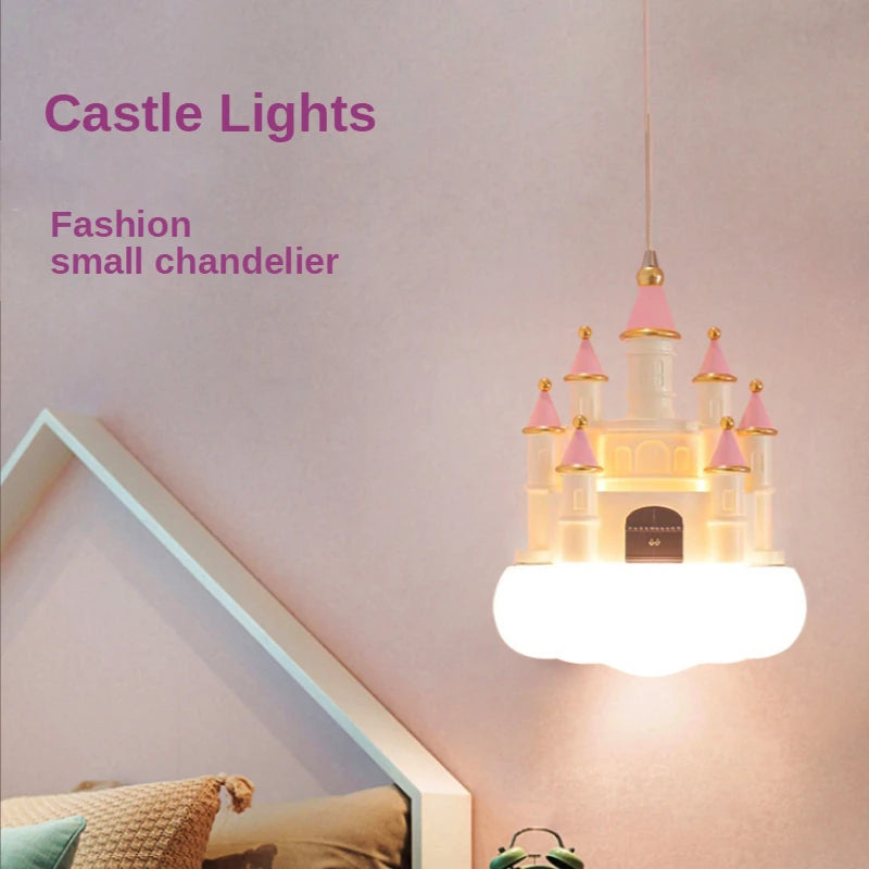 SANDYHA Lustre Chambre de Fille Château Rose Suspension Nuage Chambre d'enfant Décoration de la Maison Chevet LED Luminaire Suspendu - vue 4 sur 8