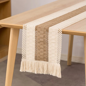 Embroidered cotton and linen table runner with country style