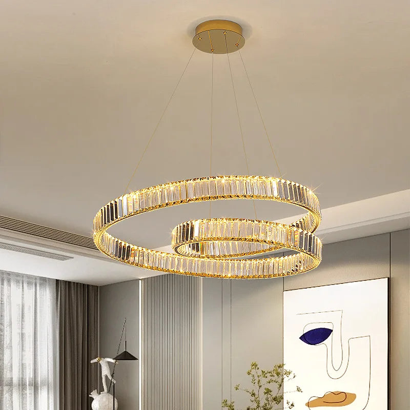lustre cristal led luxe deco suspension - vue 3 sur 12