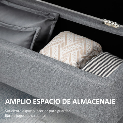 HOMCOM storage bench upholstered in linen with flip cover 101x38.5x44.5 cm - vue 5 sur 6