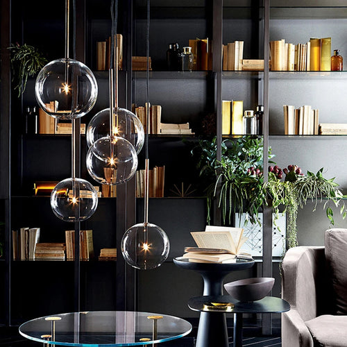LED moderne Lustre nordique lampes suspendues Lustre luminaire boule de verre abat-jour chambre salle à manger lampe suspendue Restaurant - vue 2 sur 15