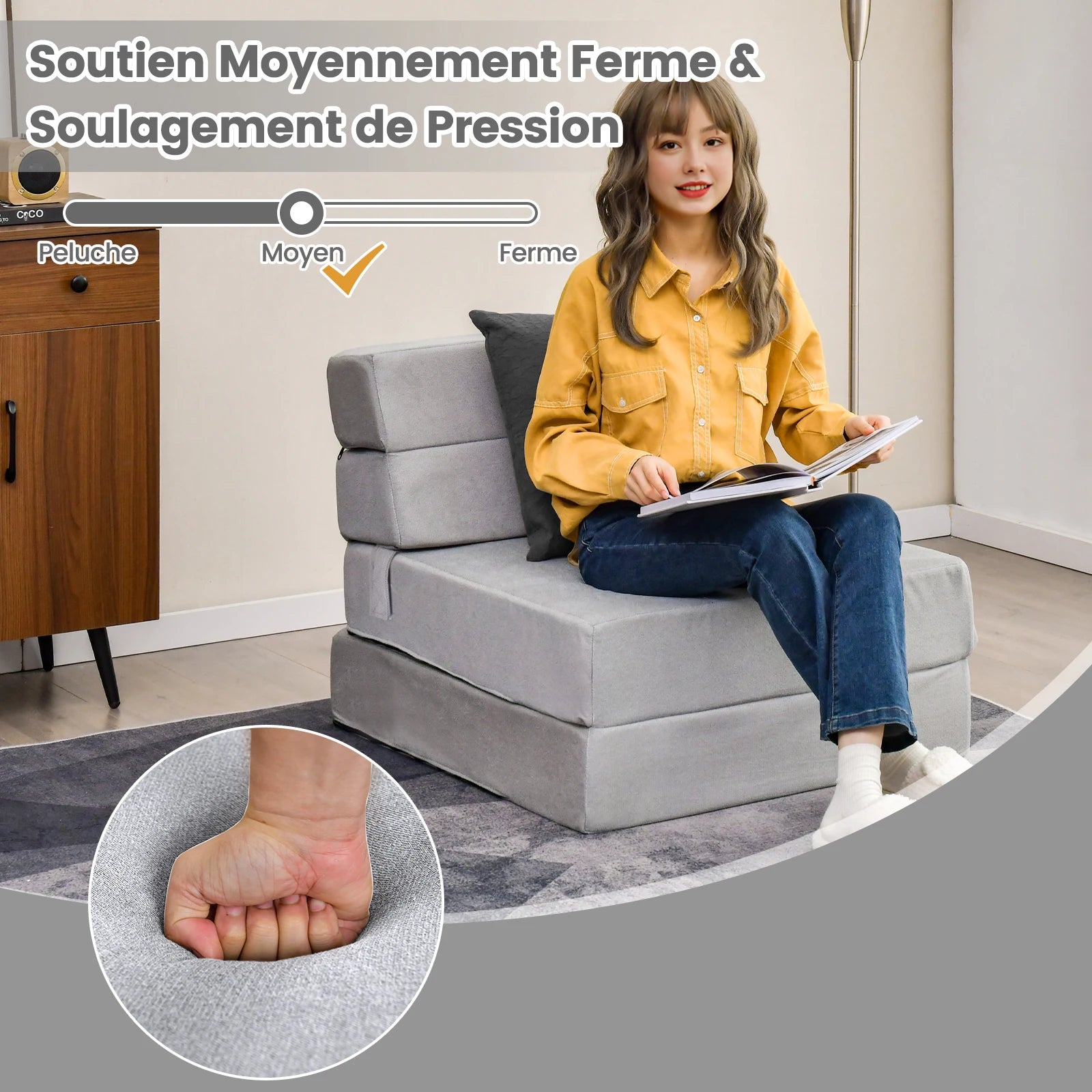 3 in 1 folding sofa bed, folding mattress, foam extra thick (15cm), sofa bed, floor mattress, folding mattress, guest mattress - vue 3 sur 6