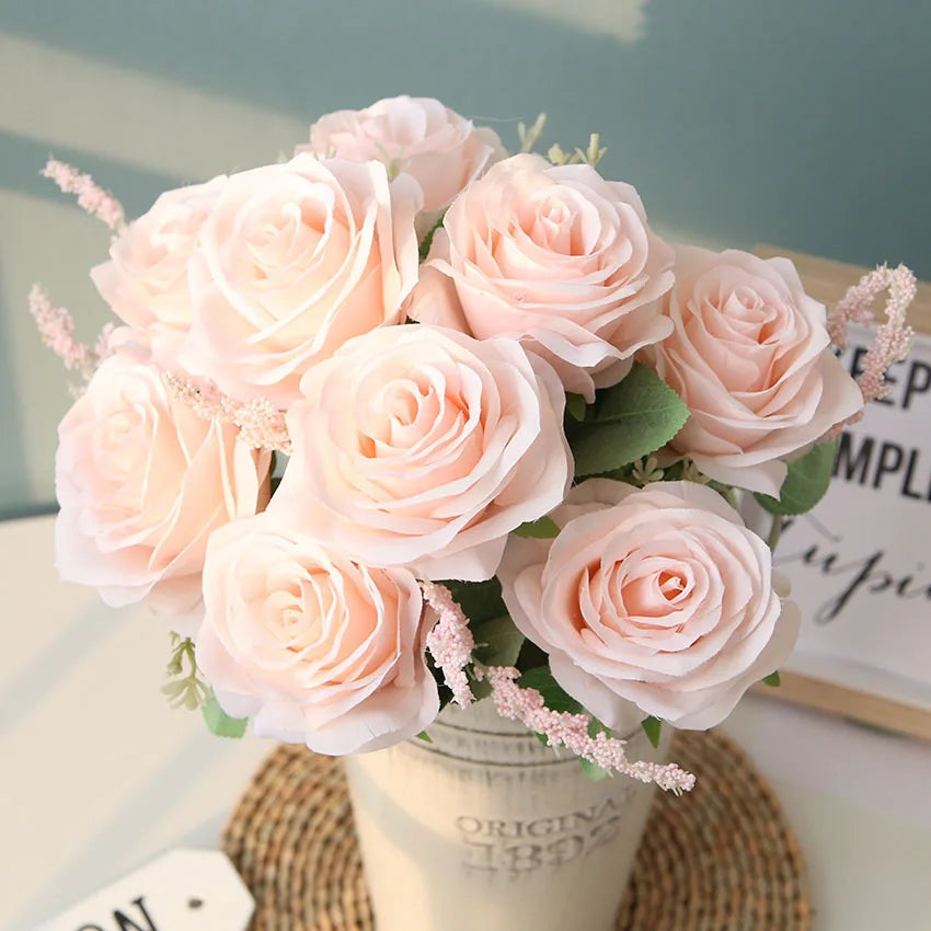 bouquet de roses artificielles en soie pour décoration et mariage - vue 11 sur 12