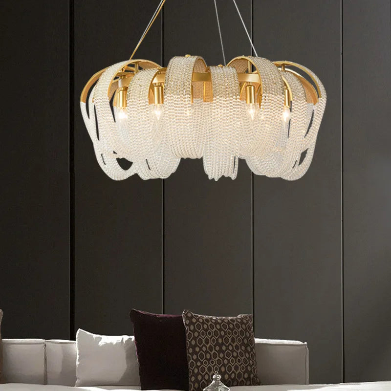 Lustre en cristal à pampilles de luxe américain post-moderne - vue 6 sur 10