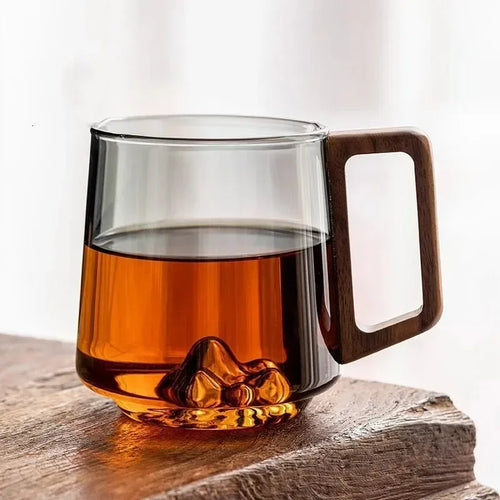 Tasse à thé verre borosilicate poignée bois maison