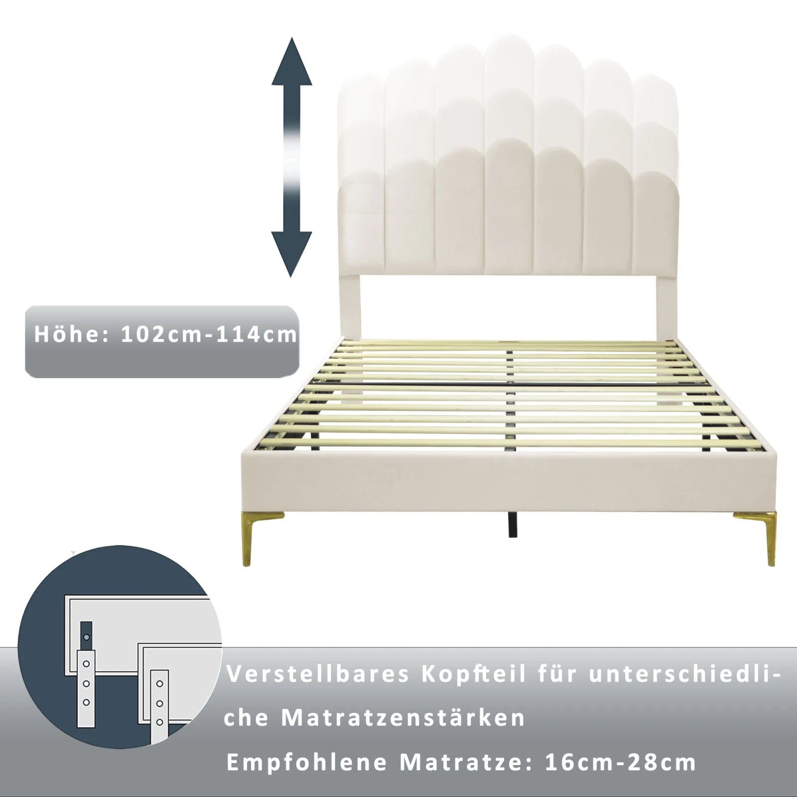 Upholstered Bed 140x200 cm, Bed Frame With Headboard And Slatted Frame, Adult-Youth In Skin-Friendly Velvet Fabric - vue 5 sur 6