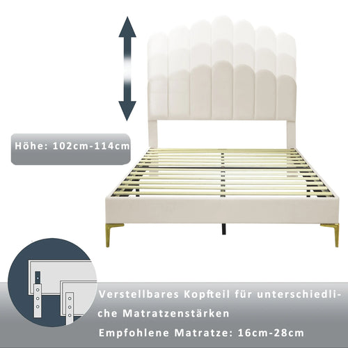 Upholstered Bed 140x200 cm, Bed Frame With Headboard And Slatted Frame, Adult-Youth In Skin-Friendly Velvet Fabric - vue 6 sur 6