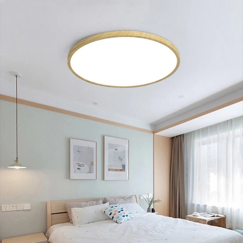 plafonnier led ultra-mince circulaire grain de bois 3 tons lumière - vue 7 sur 12