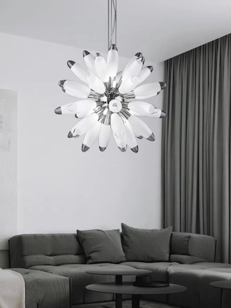 lustre à led design avec abat-jour en verre élégante finition brillante - vue 3 sur 12