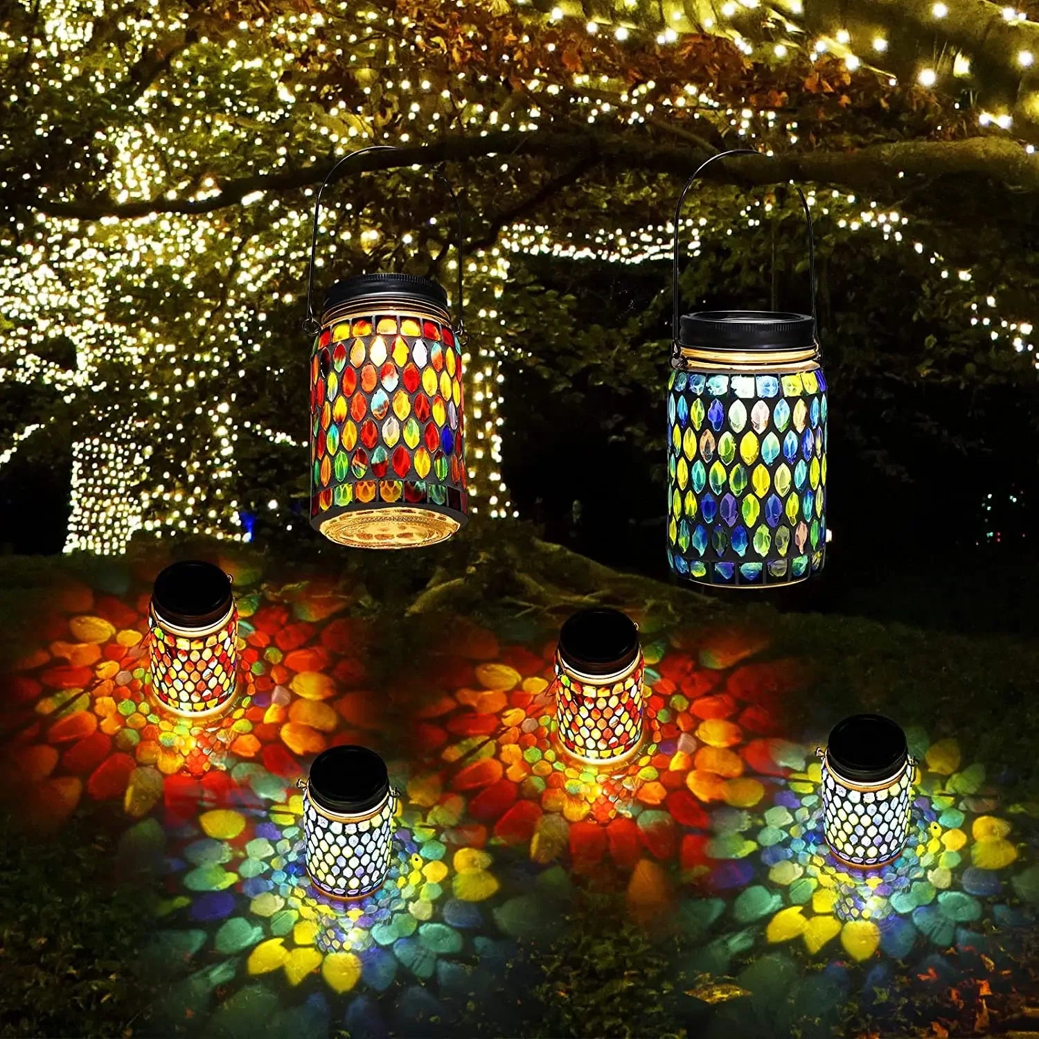 lanterne solaire décorative pour jardin en mosaïque