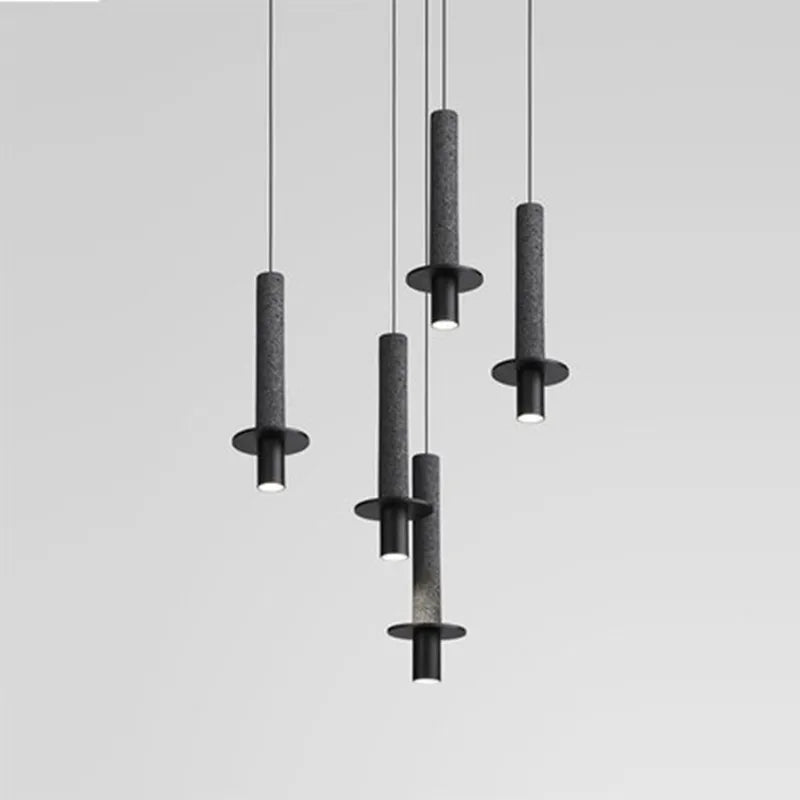 Lampe moderne Terrazzo lustre en marbre projecteur cylindrique suspension Restaurant réception marbre Led lustre trou pierre - vue 5 sur 13