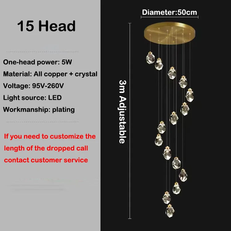 lustre en cristal led design en cuivre moderne et élégant - vue 8 sur 16