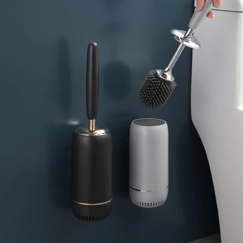 brosse de toilette murale sans perforation en silicone avec manche long - vue 2 sur 9