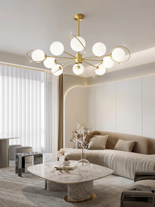 Modern copper chandelier with minimalist decorative glass - vue 3 sur 9
