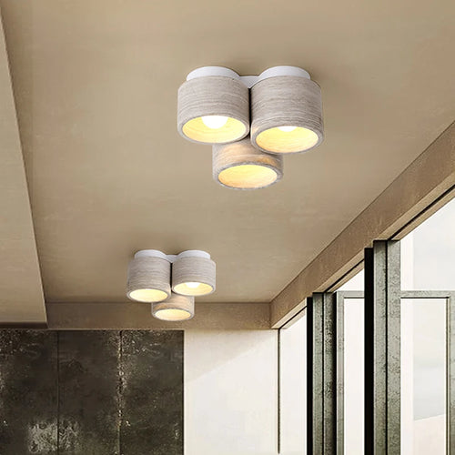 plafonnier led moderne 3 têtes en pierre de grain de bois wabi sabi - vue 3 sur 6