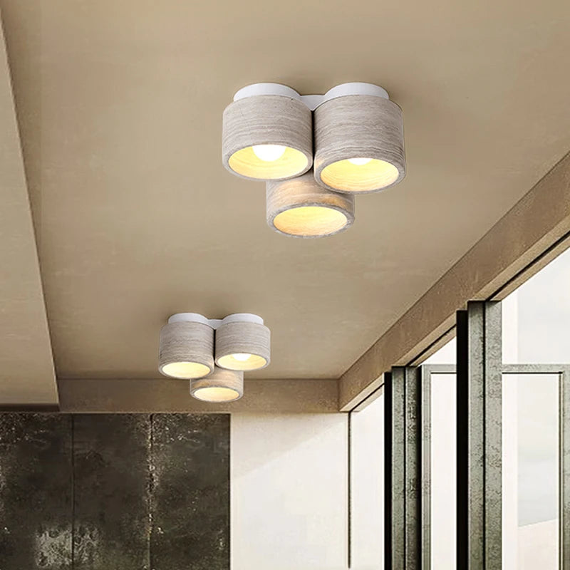 plafonnier led moderne 3 têtes en pierre de grain de bois wabi sabi