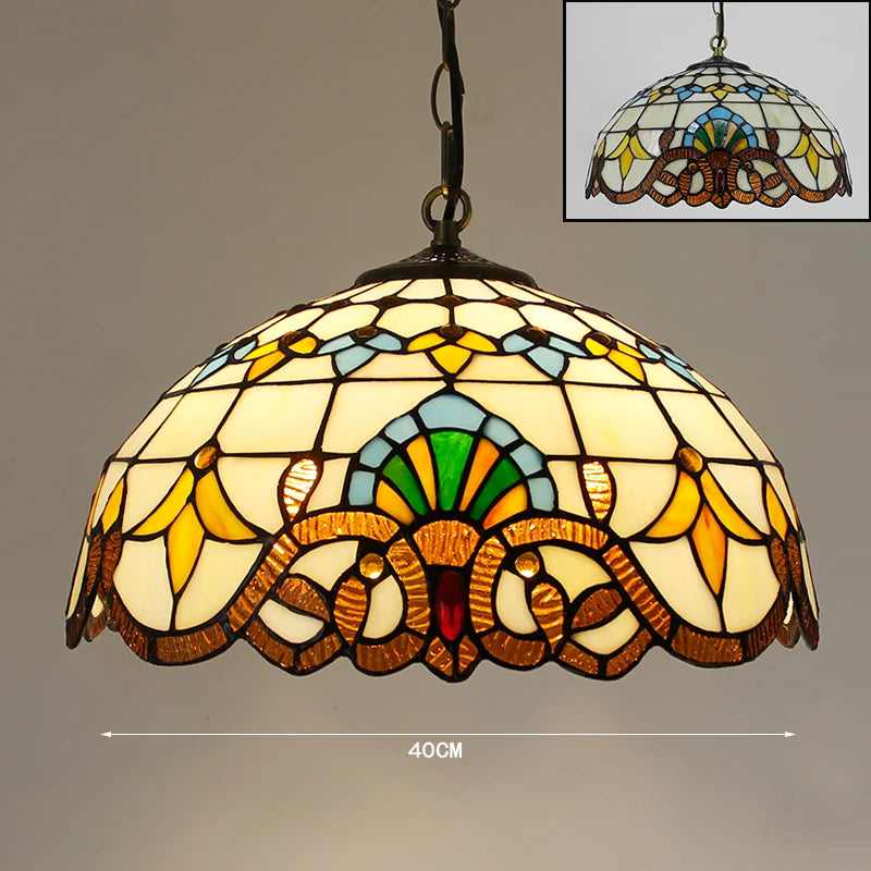 Rétro Tiffany Suspension Lumières suspension lustre salon baroque perle design Vitrail luxe 16 &quot;mer bleu marron L