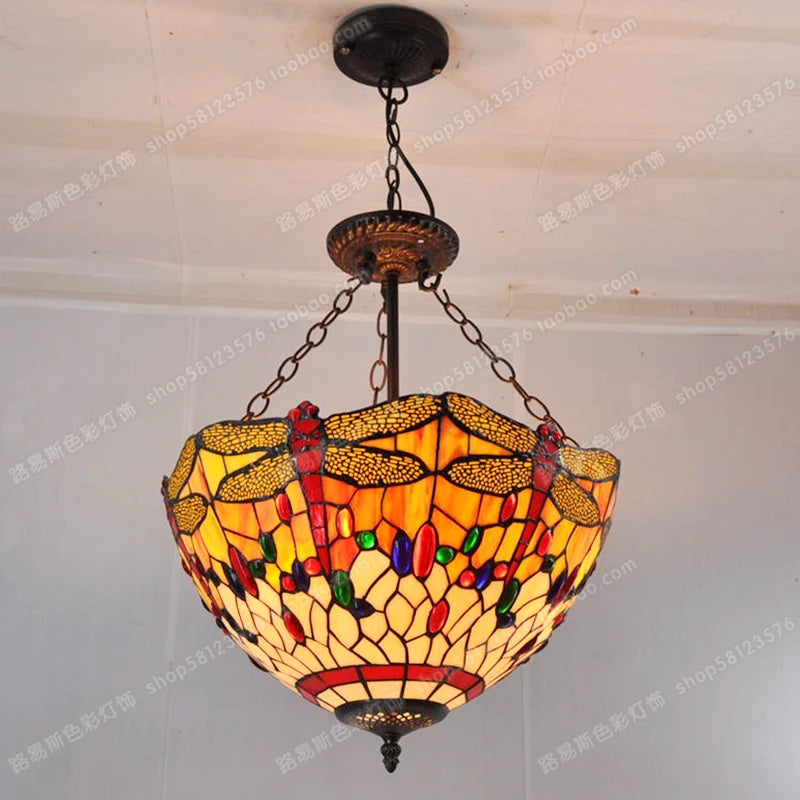 lampe de chevet libellule style européen en verre tiffany - vue 4 sur 6